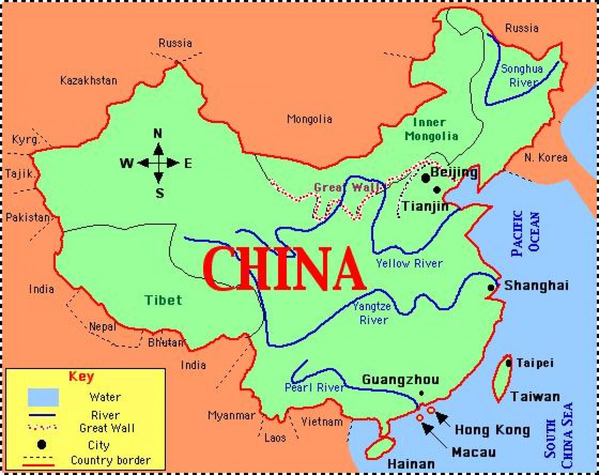 China ramani na mito na milima