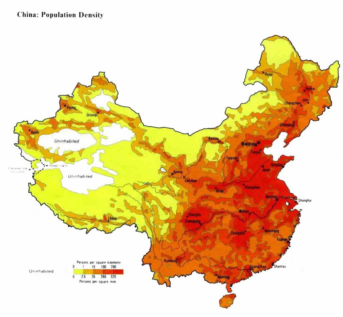 wiani idadi ya watu ramani ya China