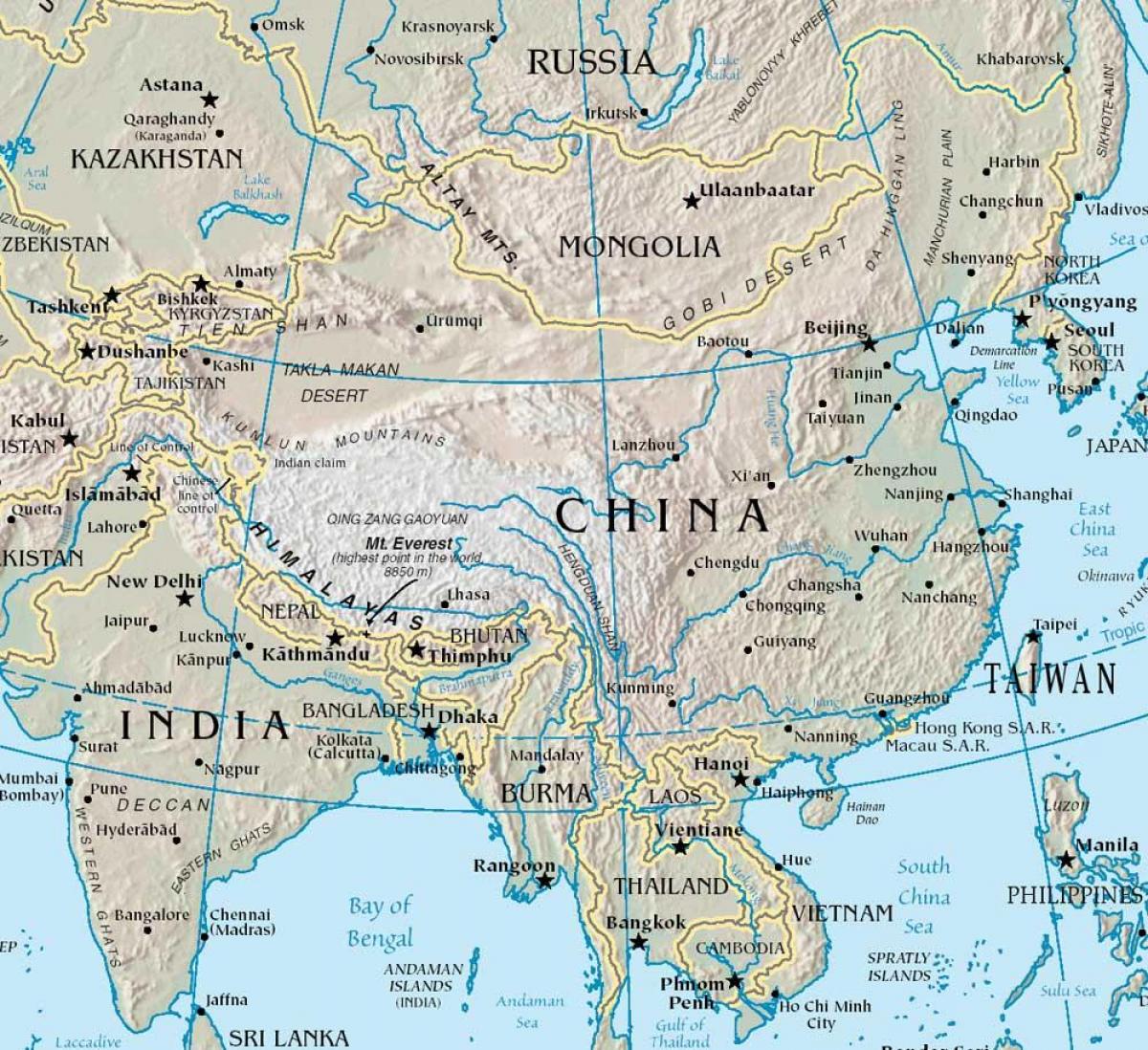 ramani ya China na milima