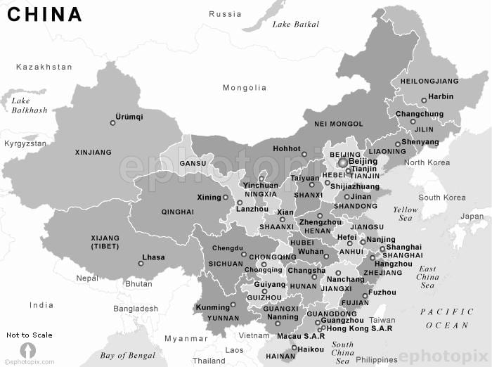 ramani ya China nyeusi na nyeupe