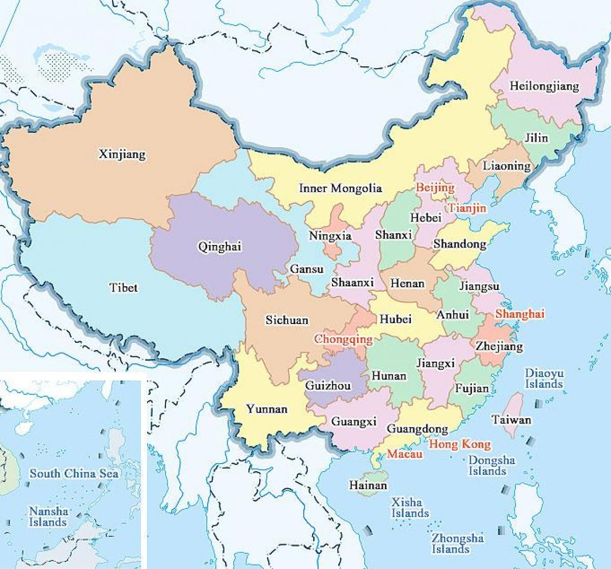 China ramani ya miji na mikoa