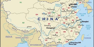 Ramani ya China mikoa na miji mikuu ya
