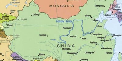 Mto njano juu ya China ramani