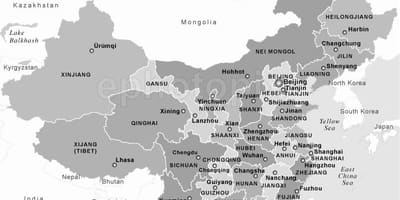 Ramani ya China nyeusi na nyeupe